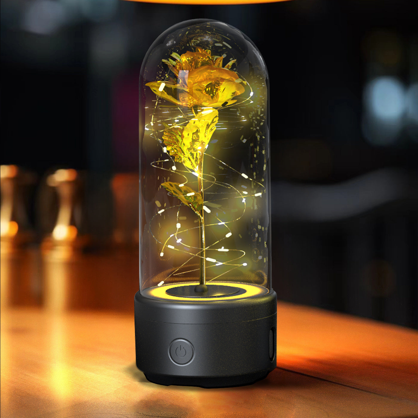 Creative 2 In 1 Rose Flowers LED Light And Bluetooth-compatible Speaker Valentine's Day Gift Rose Luminous Night Light Ornament In Glass Cover A&S Collection