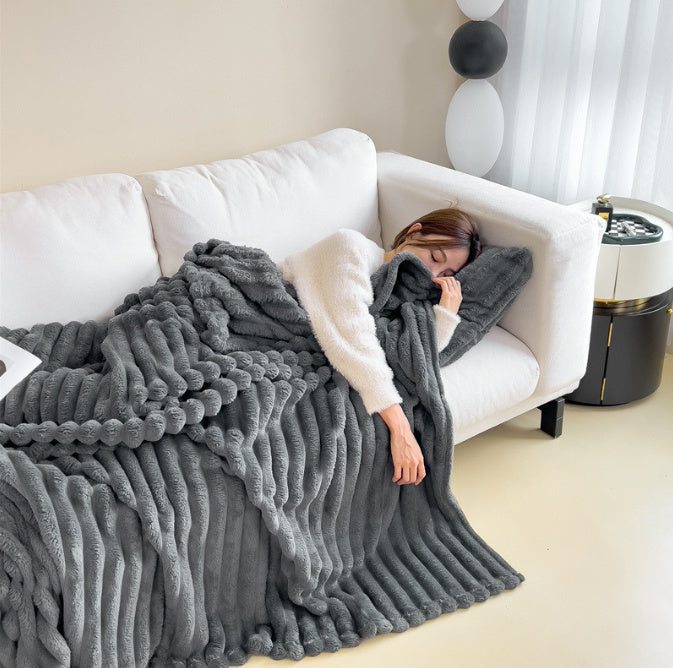 Soft Wind Bubble Velvet Blanket Warm Solid Rabbit Fur Blankets Double-sided Thickening Cover Throw Warm Fur Blanket A&S Collection