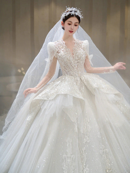 Bride Main Yarn Long Sleeve Heavy Industry Trailing French Retro Advanced A&S Collection