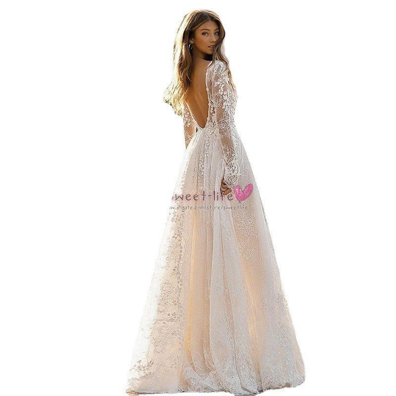 Women's Wedding Dress Lace Long Sleeve Dinner Party Gown A&S Collection