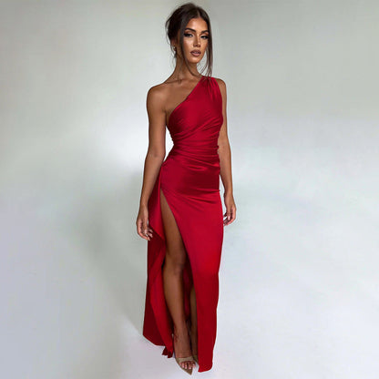 Foreign trade women's new dress sexy one-shoulder slim slit long skirt cross-border backless dress female evening dress A&S Collection