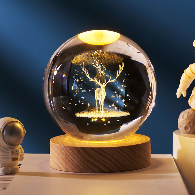 Luminous Starry Sky And Planets Moon Moon Crystal Ball Small Night Lamp Projection Ambience Light Creative Gift New Strange Gift A&S Collection