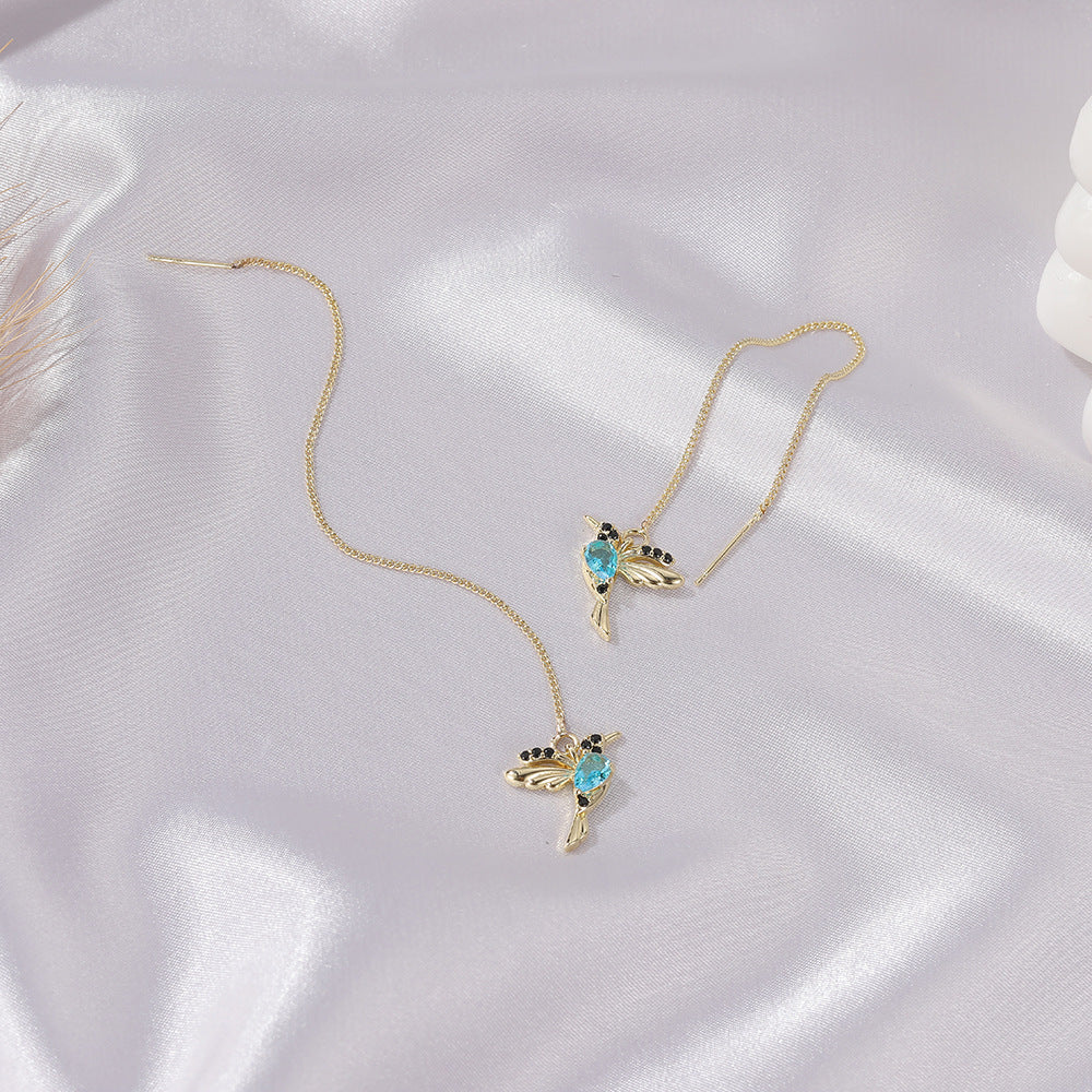 Elegant Hummingbird Earrings: Unique Long Drop Design with Tassels and Crystal Pendants – Perfect for Women and Girls Seeking Fashionable Jewelry CJ
