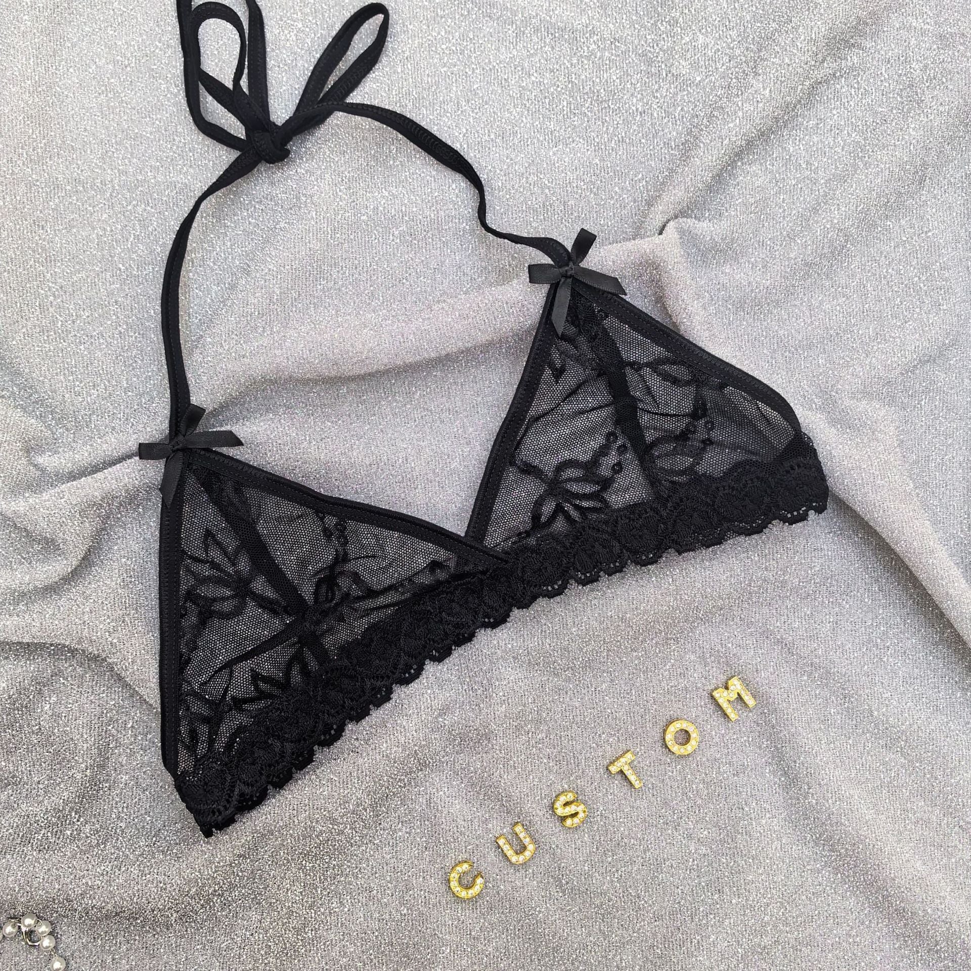 Custom Lingerie Set For Women Thong Panties Bra Set With Name Rhinestone Customized Thongs Personalized G-String Jewelry Gift CJ