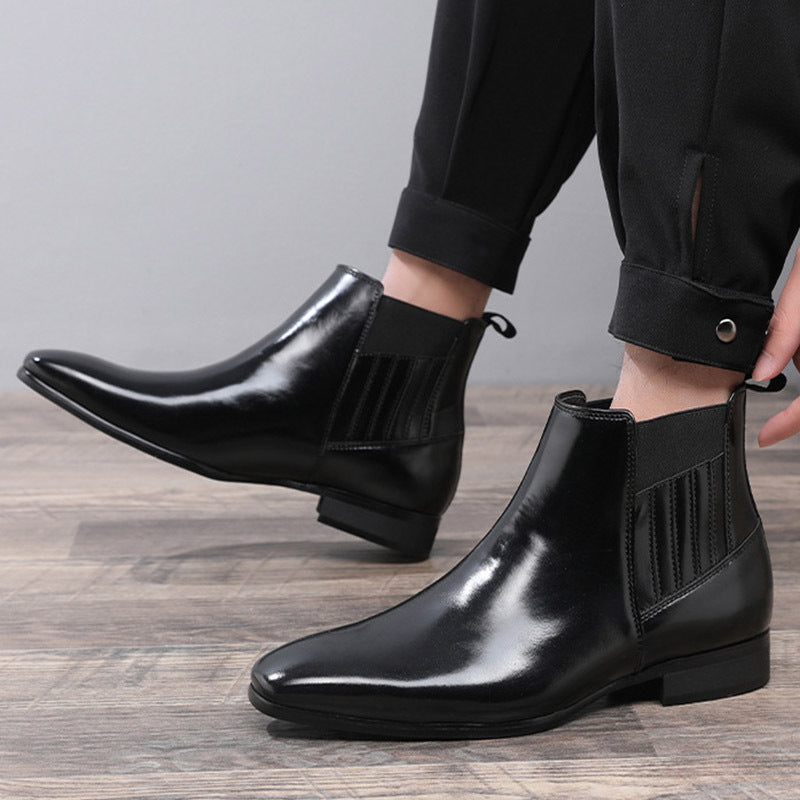 Pointed Toe Chelsea-style Boots For Men Fashion British Style Square Heel Business Formal Leather Shoes A&S Collection