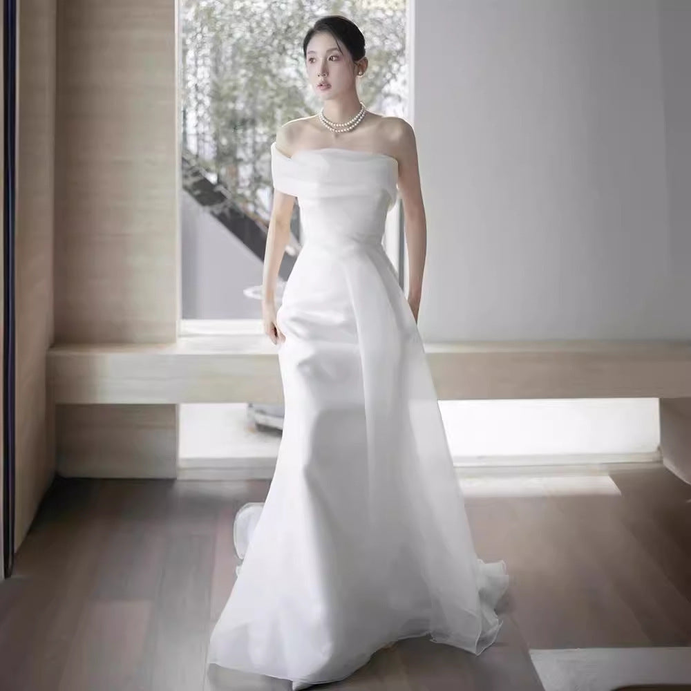 French Off-shoulder Light Wedding Dress Bride A&S Collection