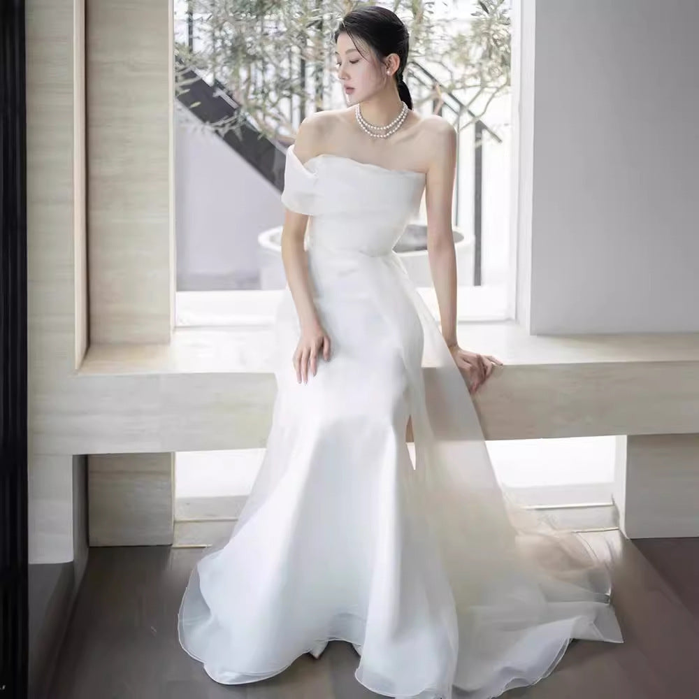 French Off-shoulder Light Wedding Dress Bride A&S Collection