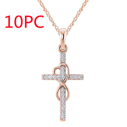 Stunning Alloy Pendant Necklace: Featuring Sparkling Diamonds and an Elegant Infinity Cross Design – Perfect for Adding Timeless Grace to Your Style CJ