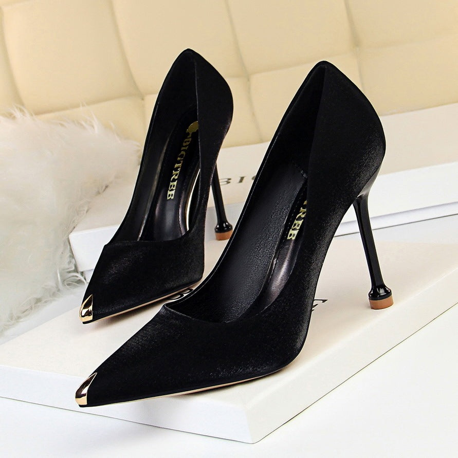 Shine with Elegance: Metallic Satin Stiletto Heels for Every Occasion CJ