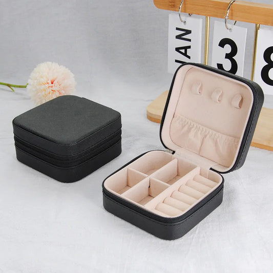 1PC Jewelry Organizer Display Travel Jewelry Zipper Case Boxes Earrings Necklace Ring Portable Jewelry Box Leather Storage A&S Collection