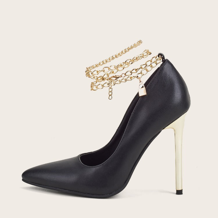 Sophisticated Metal Chain Pointed Stiletto Heels for Women CJ