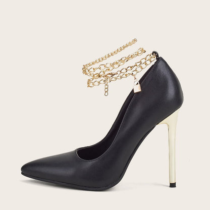 Sophisticated Metal Chain Pointed Stiletto Heels for Women CJ