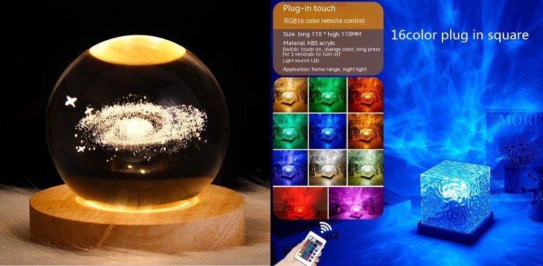 LED Water Ripple Ambient Night Light USB Rotating Projection Crystal Table Lamp RGB Dimmable Home Decoration 16 Color Gifts A&S Collection