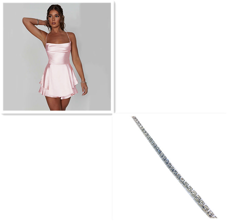 Elegant Satin Suspender Dress with Lace-Up Back - Perfect for Chic and Sexy Looks! CJ