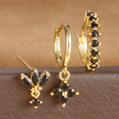 New 18K square le earrings Fashion zircon earrings jewelry three sets of earrings A&S Collection