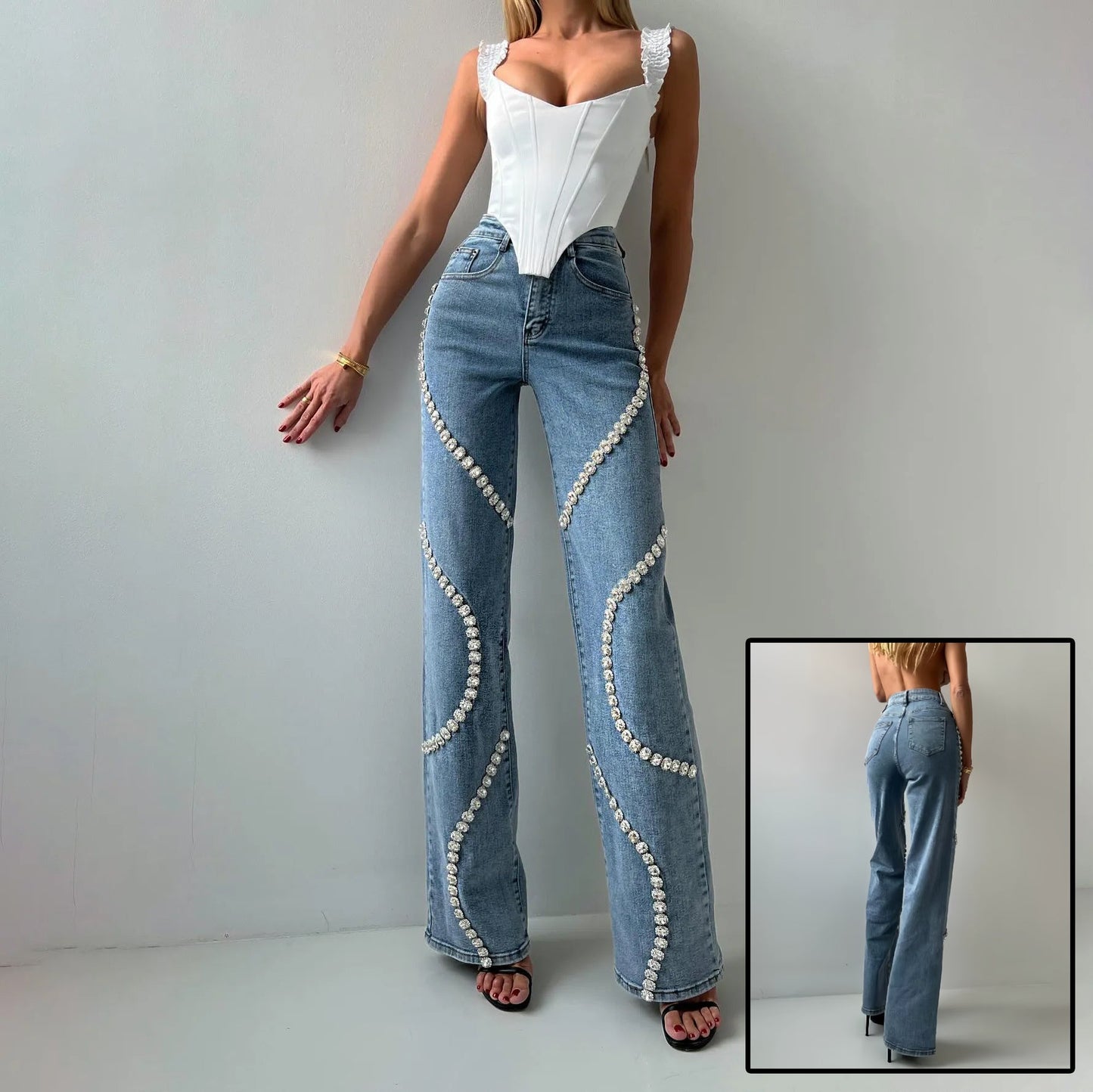 Rhine Stone Straight Leg Jeans CJ