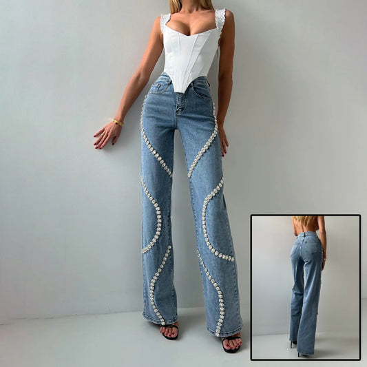 Rhine Stone Straight Leg Jeans CJ