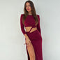 Chic autumn and winter long-sleeve hollow split dress, perfect for stylish look. A&S Collection