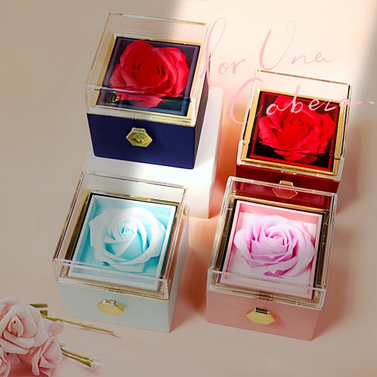 Rotating Soap Flower Rose Gift Box Creative Rotating Rose Jewelry Packaging Box Valentine's Day Gift For Women A&S Collection