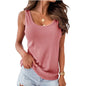 Women's U-Neck Ribbed Vest Top - Loose Fit Outer T-Shirt for Casual Comfort CJ