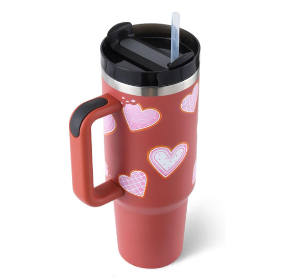 40 Oz Tumbler With Handle Straw Insulated, Stainless Steel Spill Proof Vacuum Coffee Cup Tumbler With Lid Tapered Mug Gifts For Valentine Lover Suitable For Car Gym Office Travel A&S Collection