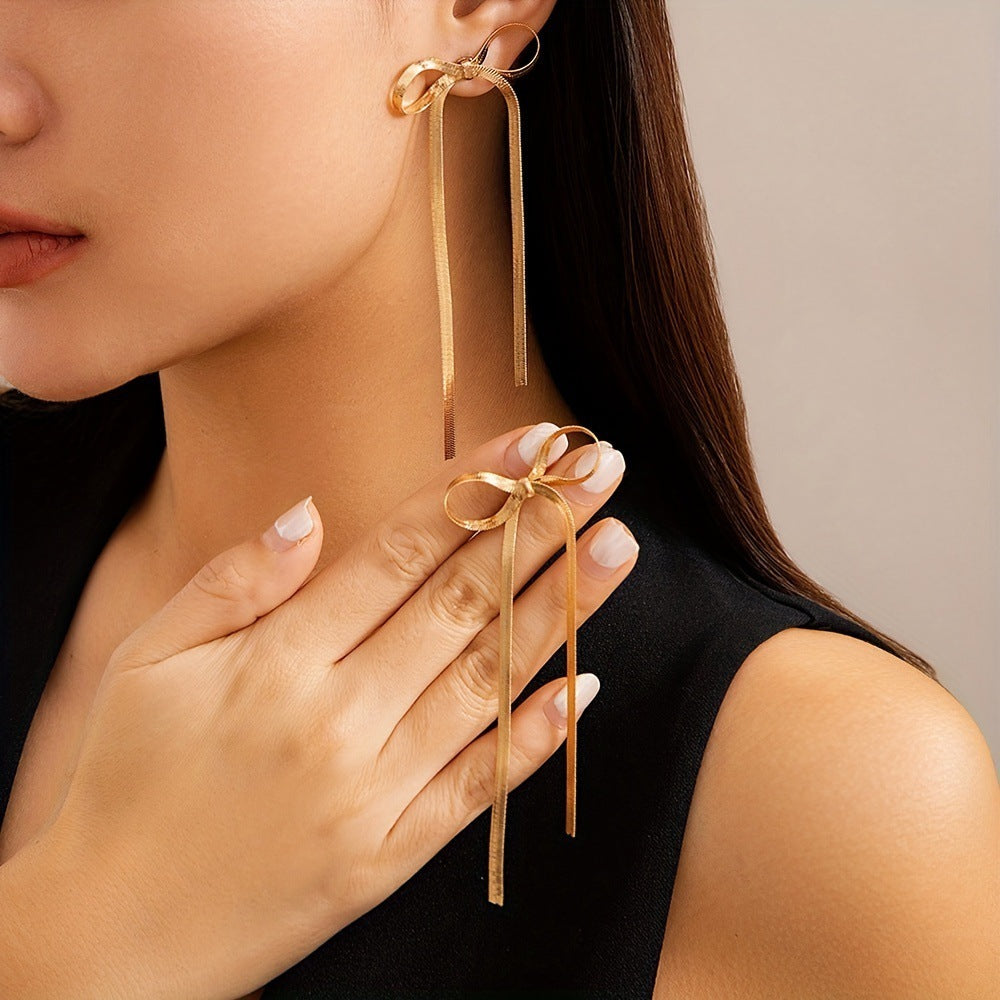 Stainless Steel Jewelry Wholesale: Non-tarnish Herringbone Bow Earrings, Hypoallergenic 18k Gold Plated Ribbon Bowknot Earrings CJ