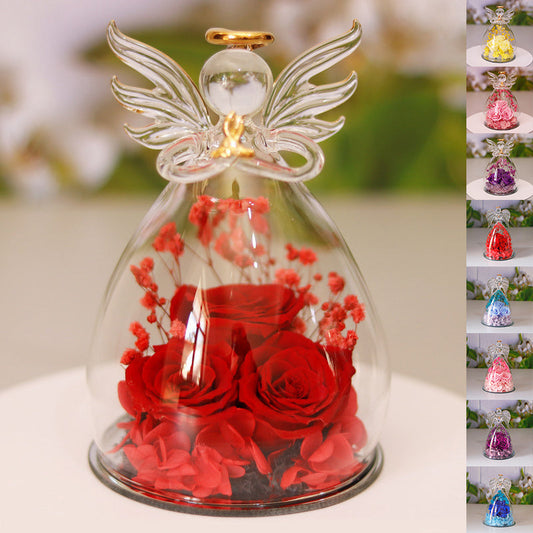 Eternal Flower Gift Box Angel Glass Cover Dried Rose Gift Box For Christmas New Year Valentine's Day Home Decor A&S Collection