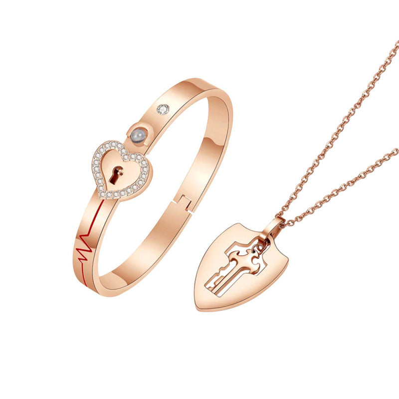 Special Day titanium steel love lock set: matching projection lock bracelet and key necklace for lovers A&S Collection
