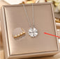 Elegant Four-Leaf Clover Pendant Necklace: Stainless Steel Design with Crystal Heart – A Perfect Luxury Gift for Women Seeking Timeless Style CJ
