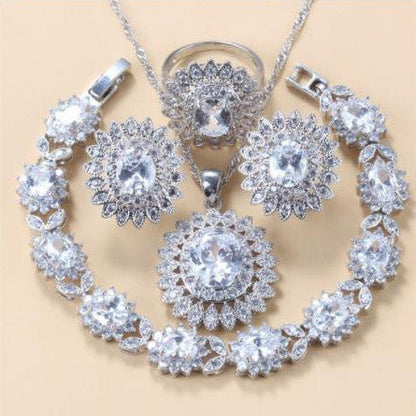 Garnet Cubic Zirconia Earrings Pendant Necklace Bracelet Ring Gift 4 PCs Set A&S Collection