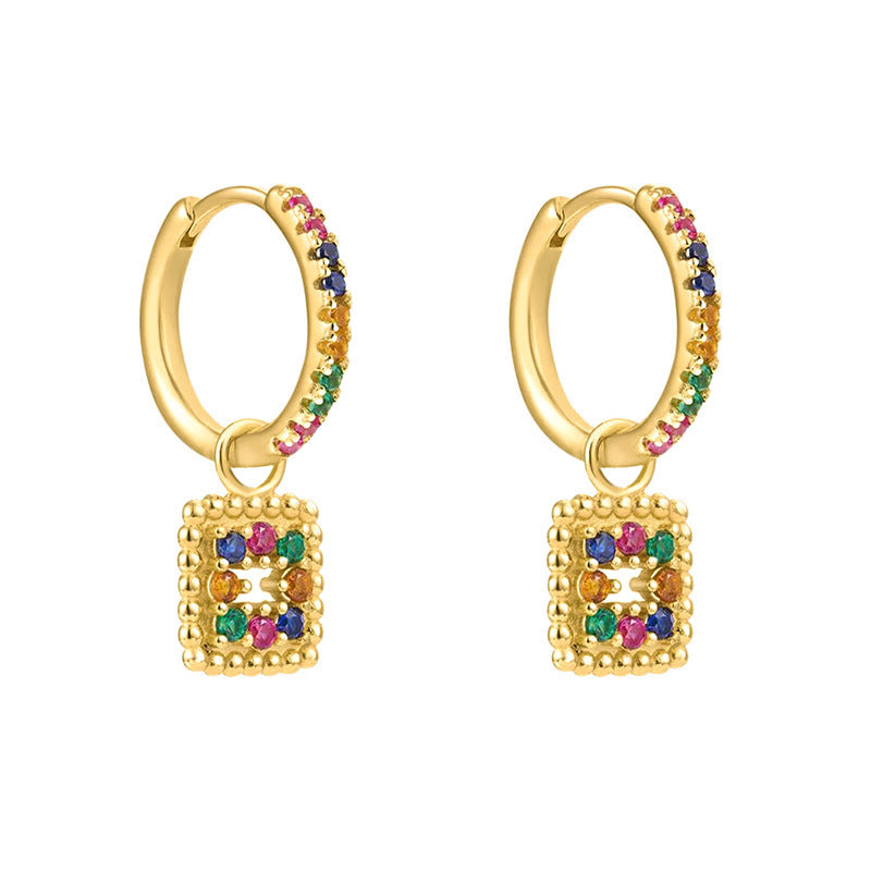 S925 Silver needle selling wind color earrings pendant female retro style studded with zircon earrings A&S Collection