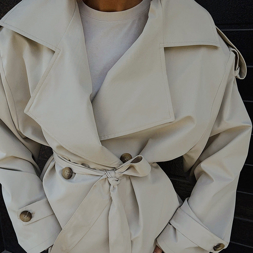 Loose Waistband Long Sleeve Trench Coat Casual Jacket A&S Collection