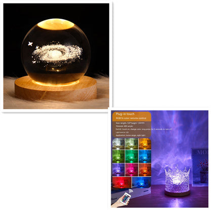 LED Water Ripple Ambient Night Light USB Rotating Projection Crystal Table Lamp RGB Dimmable Home Decoration 16 Color Gifts A&S Collection