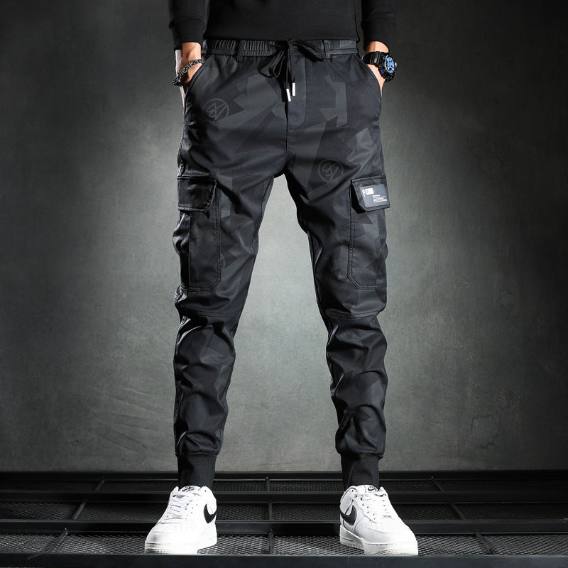 Spring/summer thin camouflage casual pants men's fashion brand new slim-fit elastic waist corset cargo long pants A&S Collection