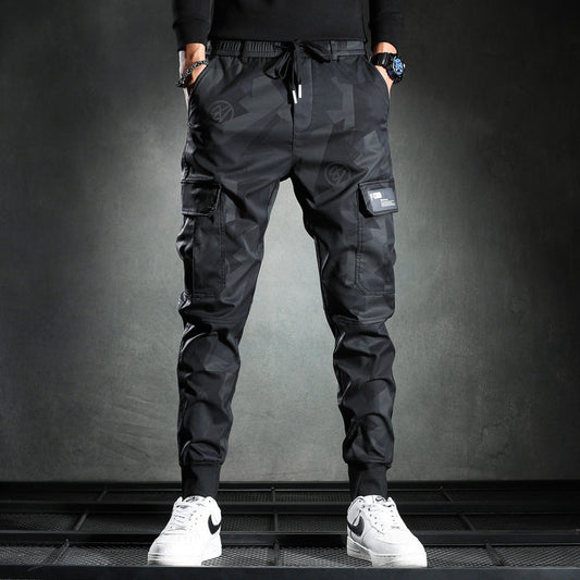 Spring/summer thin camouflage casual pants men's fashion brand new slim-fit elastic waist corset cargo long pants A&S Collection