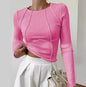 Slim Long Sleeve T-shirt Fashion Solid Color Split Thread Knitted Top Womens Clothing A&S Collection