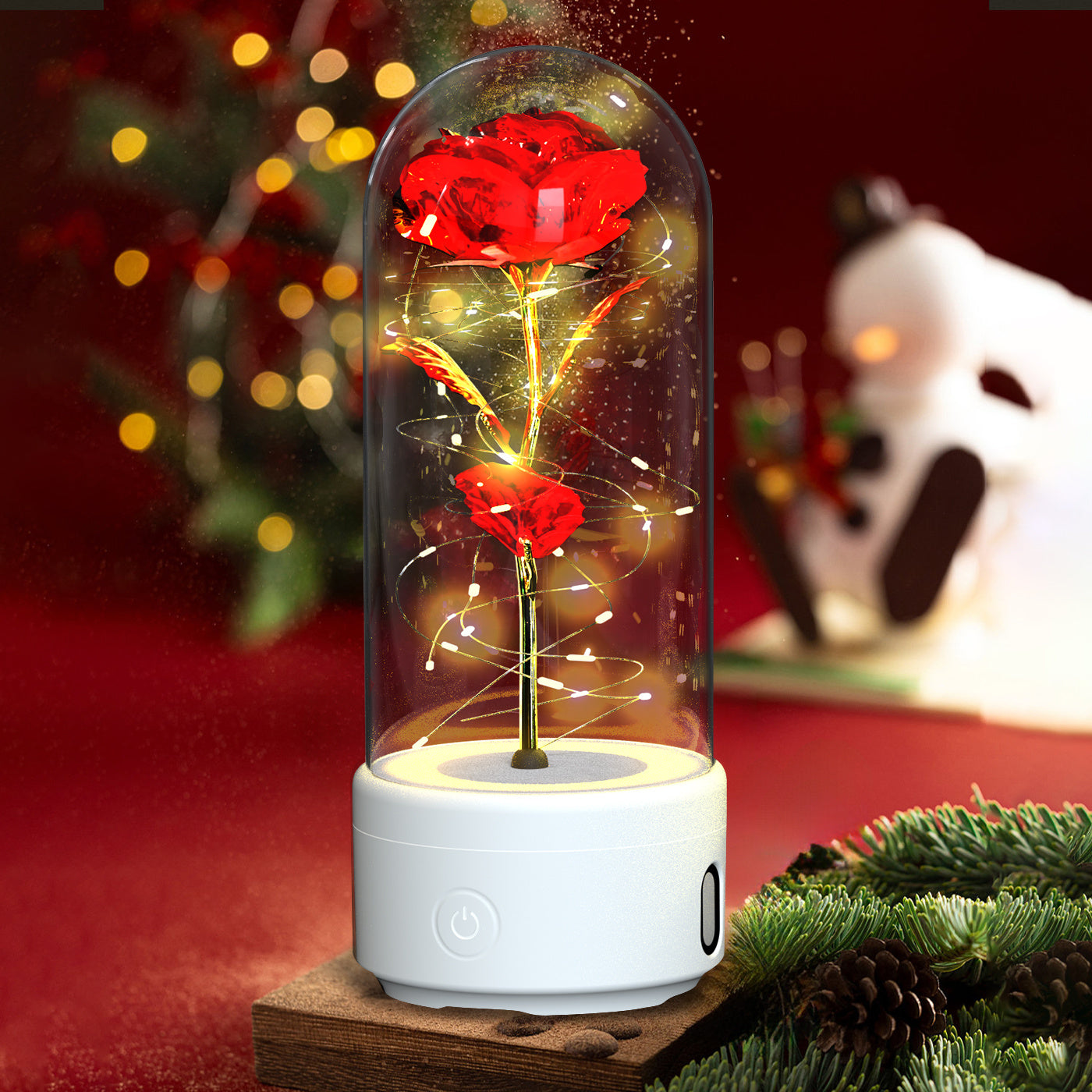 Creative 2 In 1 Rose Flowers LED Light And Bluetooth-compatible Speaker Valentine's Day Gift Rose Luminous Night Light Ornament In Glass Cover A&S Collection