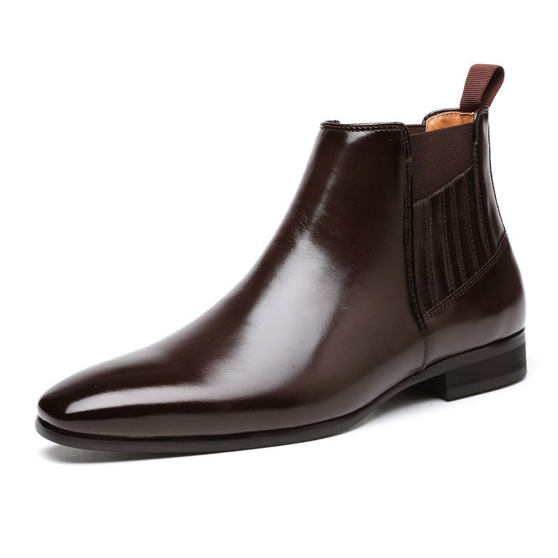 Pointed Toe Chelsea-style Boots For Men Fashion British Style Square Heel Business Formal Leather Shoes A&S Collection