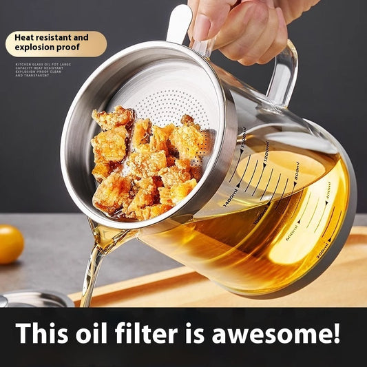 Household Kitchen Lard Jar: Glass Oil Filter Pot with Net - Premium Oil Leakage Prevention A&S Collection