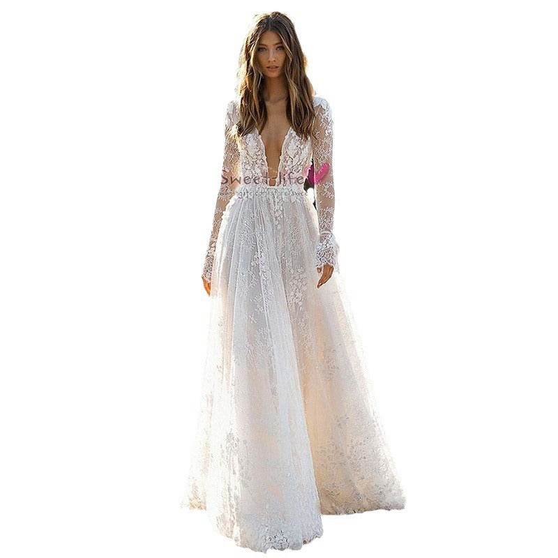 Women's Wedding Dress Lace Long Sleeve Dinner Party Gown A&S Collection