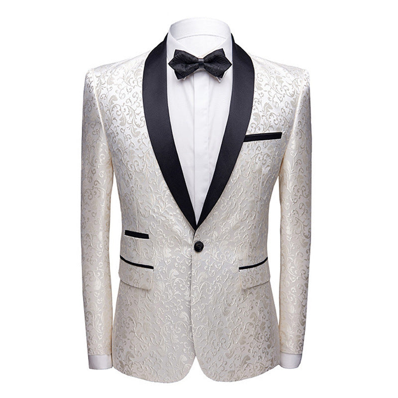 Men's fashion floral small suit jacket with shawl collar, slim-fit party wear, groom suit, singer coat, performance wear. A&S Collection