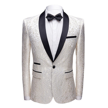 Men's fashion floral small suit jacket with shawl collar, slim-fit party wear, groom suit, singer coat, performance wear. A&S Collection