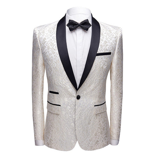 Men's fashion floral small suit jacket with shawl collar, slim-fit party wear, groom suit, singer coat, performance wear. A&S Collection