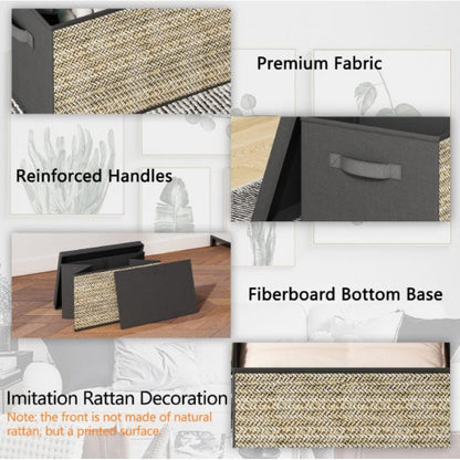 4pcs Green Rattan Rectangular Storage Bins with Handles: Collapsible Fabric Cube Organizers for Multipurpose Use - Lidded Containers for Toys, Clothes, and More (Non-Waterproof) - Suitable for Box, Cabinet, or Rack Storage - Ideal for Outdoor Use A&S Collection