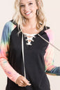 BiBi French Terry Lace Up Hoodie With Tie Dye Sleeves.
