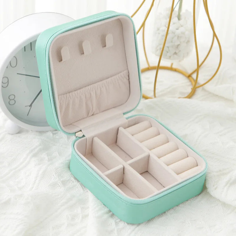 1PC Jewelry Organizer Display Travel Jewelry Zipper Case Boxes Earrings Necklace Ring Portable Jewelry Box Leather Storage A&S Collection