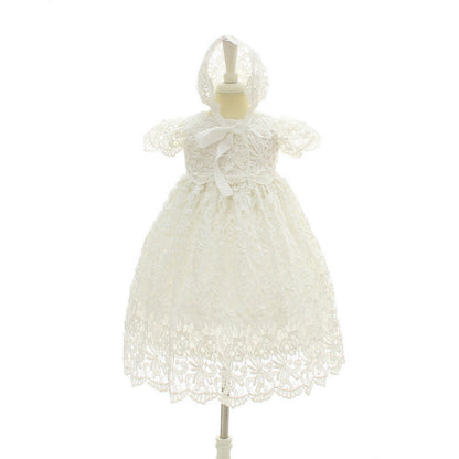 Elegant white lace dress with intricate patterns, short sleeves, and a scalloped hem for a timeless, classic look A&S Collection