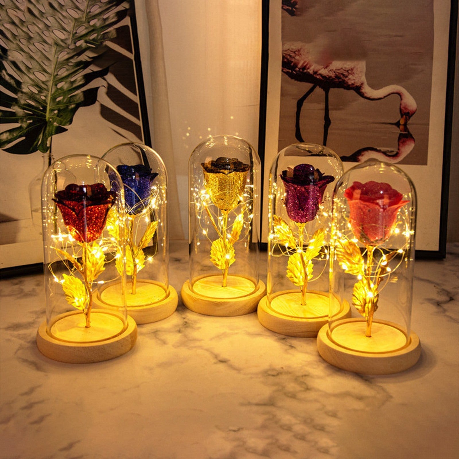 Valentines Day Gift  For Girlfriend Eternal Rose Flowers LED Light In Glass Cover Day Wedding Decoration Favors Mother Day Female Gift  Gift A&S Collection