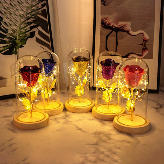 Valentines Day Gift  For Girlfriend Eternal Rose Flowers LED Light In Glass Cover Day Wedding Decoration Favors Mother Day Female Gift  Gift A&S Collection