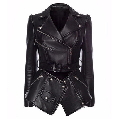 Autumn/winter British style women's motorcycle jacket with detachable hem, trim, and zipper leather coat A&S Collection